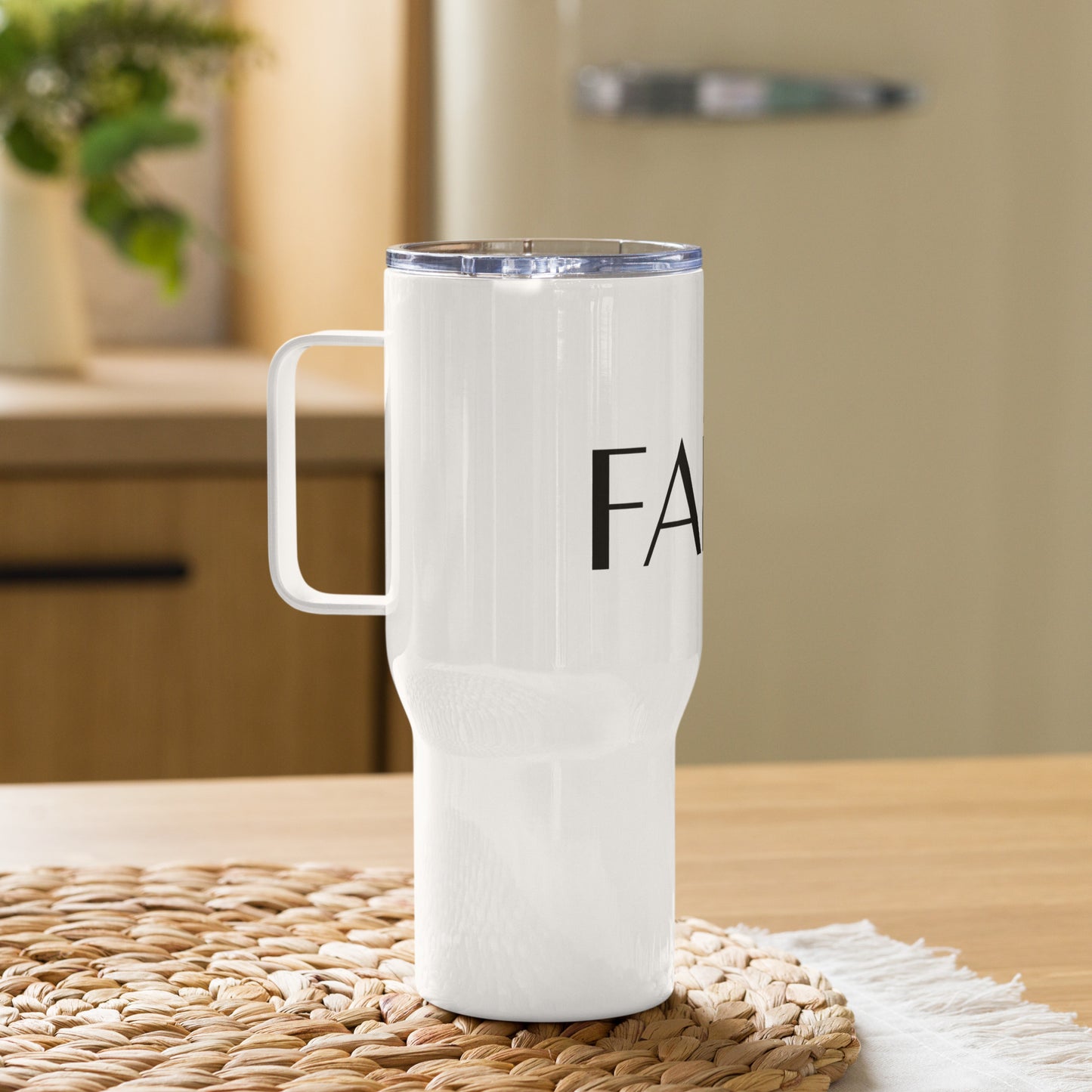 FAITH Travel mug with a handle